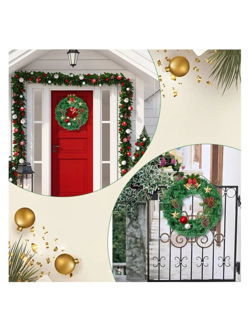 NEW Set of 3 Christmas Wreaths Front Door Outside Decorations 12”